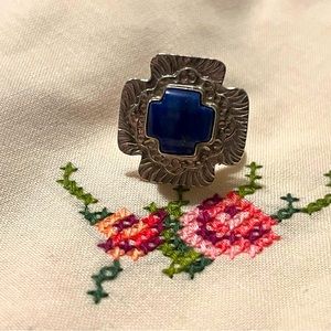 Vintage Southwestern blue Lapiz 925 cross ring size 7